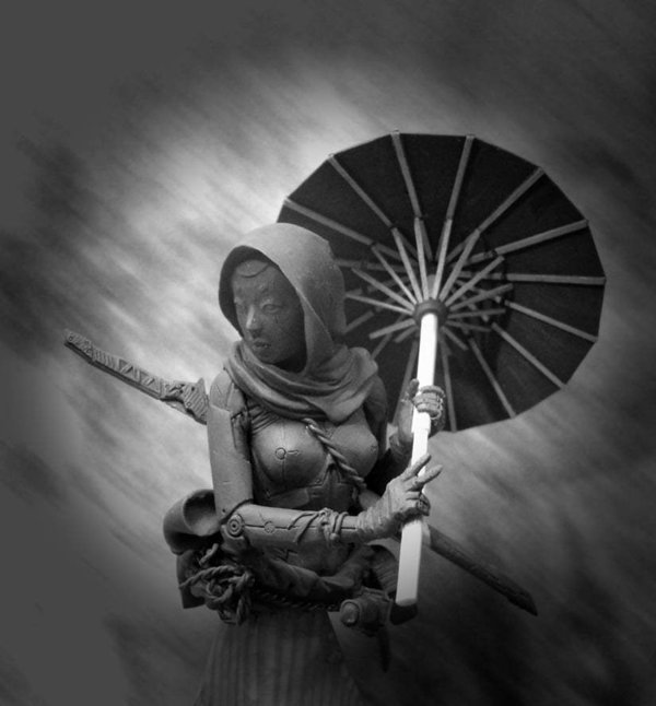 Cyber girl with umbrella
