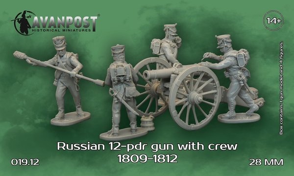 Russian 12-pdr gun with crew, 1809-1812